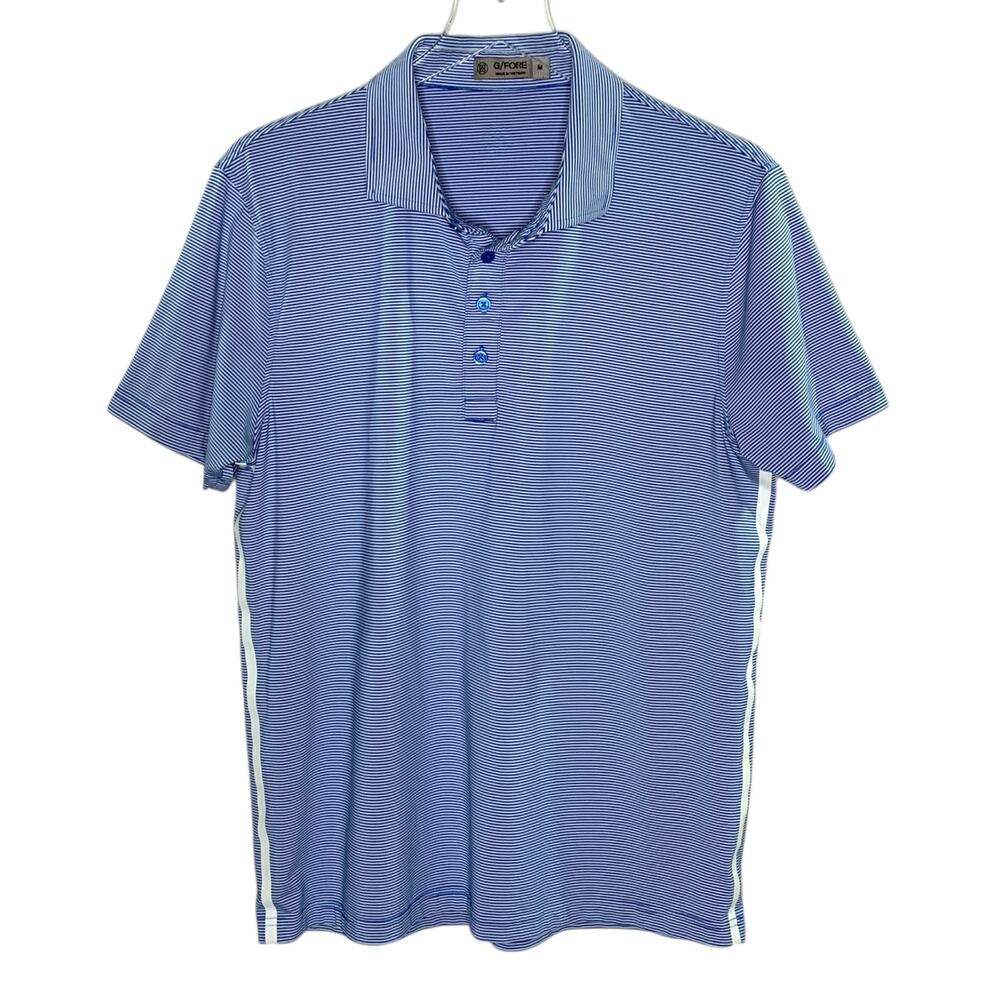 G/Fore M Mens Feeder Surf Blue Stripe Tech Piqué Polo Golf Preppy Active Sports